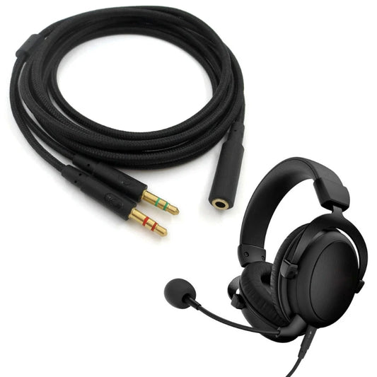 3.5mm Universal 2 in 1 Gaming Headset Audio Extend Cable For Kingston HyperX Cloud II/Alpha-/Cloud Flight/Core Headphone