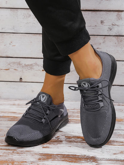 Men Breathable Knitted Running Shoes Anti Slip Trainers Arch Support Shock Absorbing EVA Sole Low Top Lace Up Sports Footwear