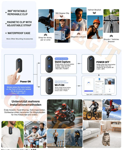 4K HD Motorcycle Mini Recorder Finger WIFI Action Camera Lightweight POV Motorcycle Road Sport Cam Bicycle Vlog Pet Body Camera