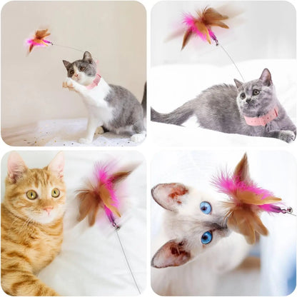 Cat Feather Collar Toy, Interactive Toys for Indoor Cats Self Play Funny Teaser Wand Neck Toy Feathers with Bell