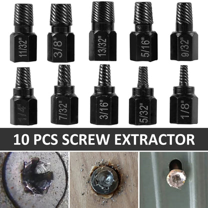 10Pcs Screw Extractor Kit Alloy Steel Damaged Screw Remover  Metal Drill Bits Broken Bolt Stud Remover Hand Tools Set