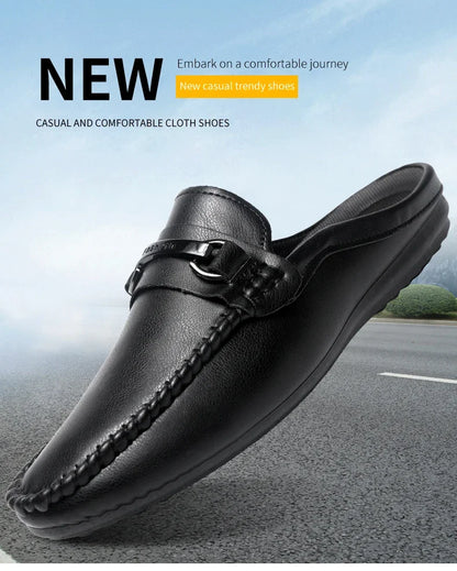 Summer Half Shoes For Men Comfortable Leather Casual Shoes Soft Flat Men's Loafers Lightweight Slip-on Shoes Man Daily Slippers