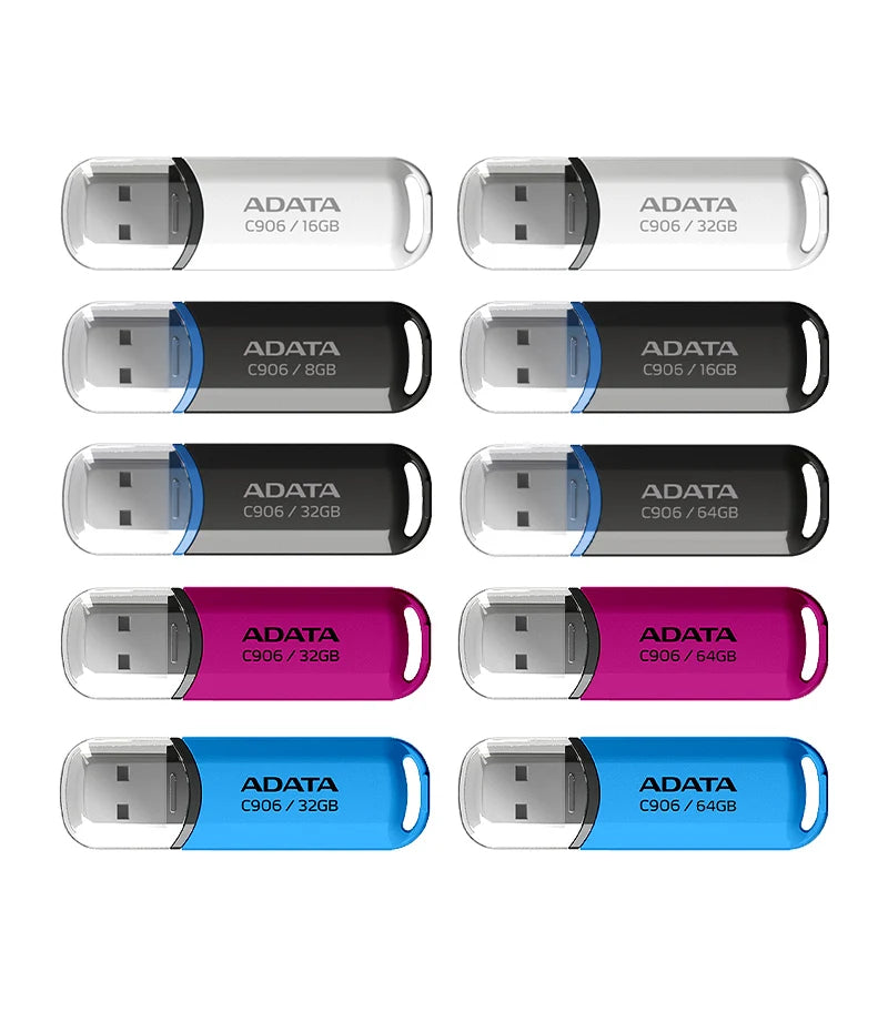 ADATA USB 2.0 Flash Disk C906 Memory Stick 8GB 16GB 32GB 64GB USB Flash Drive White Black Mini Portable Pen Drive For Computer