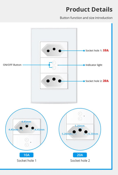 Zemismart Zigbee Smart Brazil Socket 10A 20A Outlets Work with Tuya Smart Life App Alexa Google Home Control