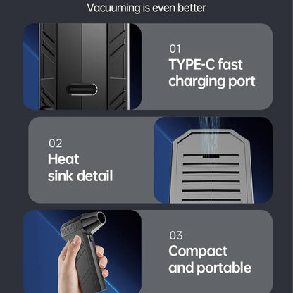 Type-C X6 Violent Fan Powerful Vacuum Dust Cleaner 140000RPM Strong Wind Fast Charging Brushless Turbo Blower Jet for Cleaning