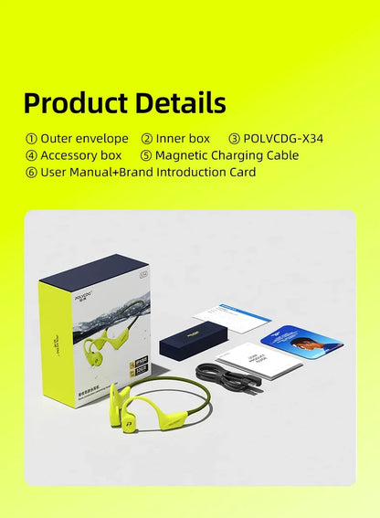 POLVCDG x34 Bone Conduction Swimming Earphones 32GB Memory IPX8 Waterproof Outdoor Trail Running ClimbingRock Climbing Earphones