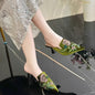 Elegant Embroidered Velvet Mule Heels Pointed Toe Cone Heel Slip-on Footwear for Occasions