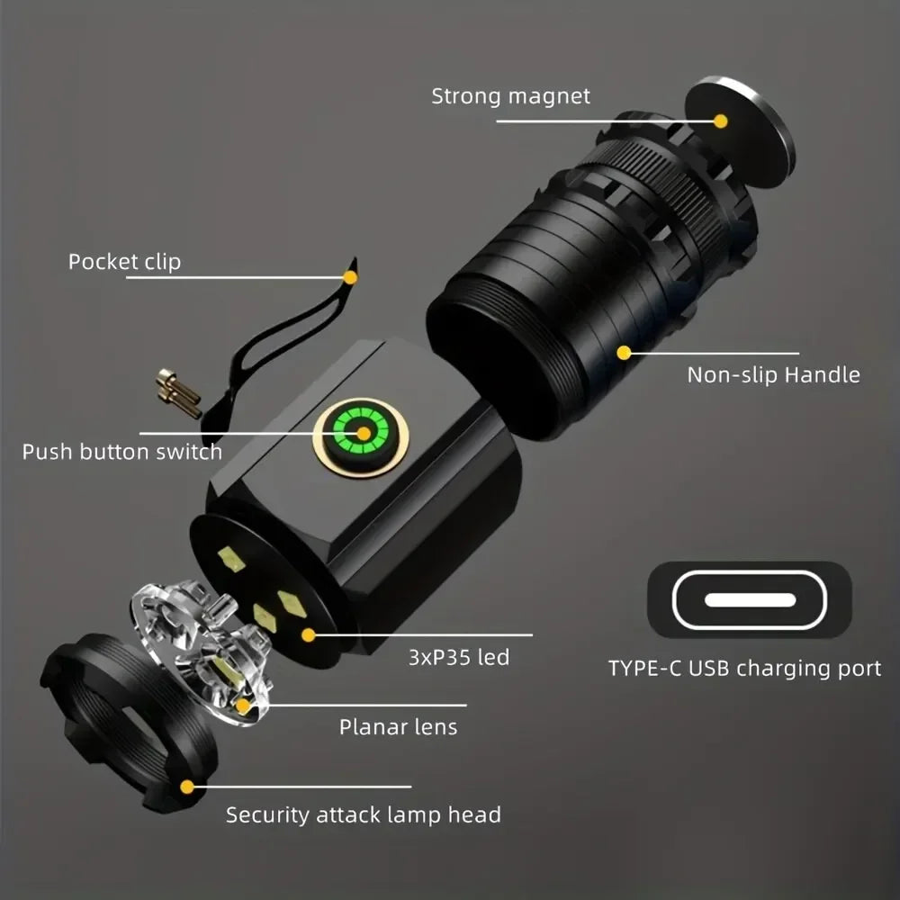 High Quality 3*SST20 LED Flashlight 18350 Super Bright Torch Rechargeable USB Light Waterproof with CAP CLIP for Hiking Camping