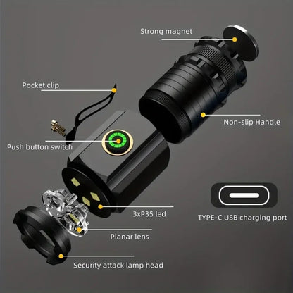 High Quality 3*SST20 LED Flashlight 18350 Super Bright Torch Rechargeable USB Light Waterproof with CAP CLIP for Hiking Camping
