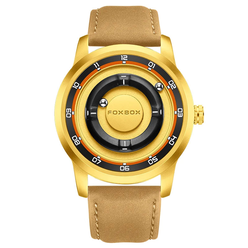 FOXBOX Watch Planet Design Fashion Floating Magnetic Pointer Free Ball Bearing Creative Simple Waterproof Quartz Watch for Men