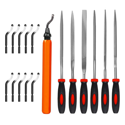 Deburring Tool Kit with 6Pcs Needle Files 6-1/2" Chamfer Tool for Resin Metal Plastic Tube Hole 3D Art with Extra 10 HSS Blades