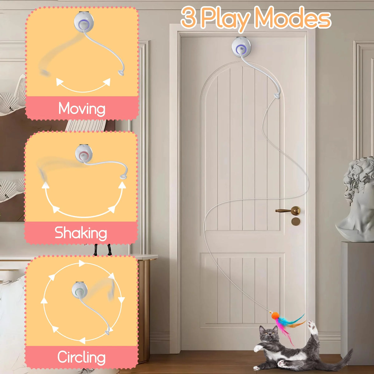 Cat Toys,Hanging Door Automatic Cat Toy Interactive Elastic Rope with Feather, Cat Catching Game Door Hanger