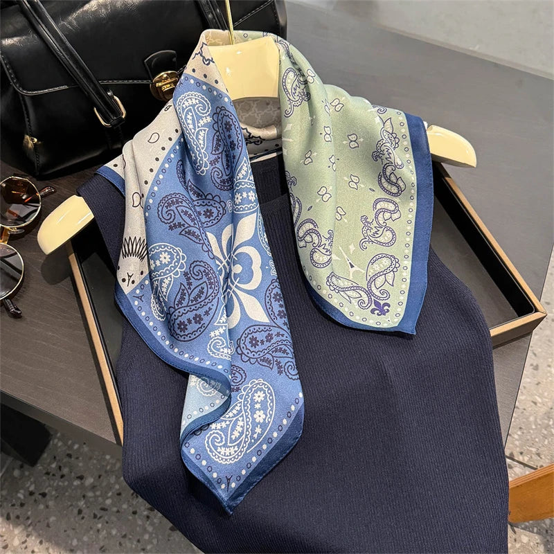 Luxury Brand 100% Natural Silk Scarf Women Design Small Square Shawl Hair Ribbon Headband Fashion Neckerchief Bandana