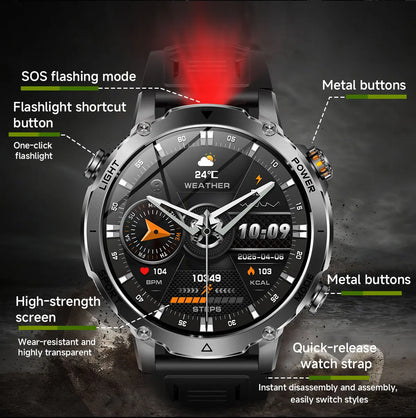 New 1400mAh Battery Sports Smart Watch 1.7” SOS+Flashlight Exercise Record Bluetooth Call Waterproof Health Watch For Android iO