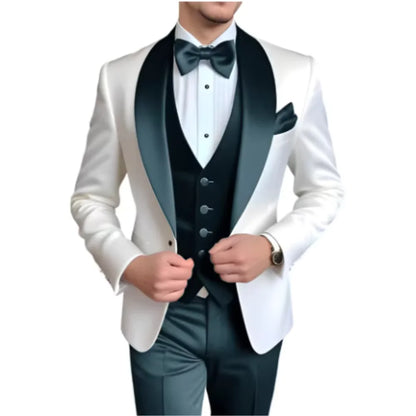 Formal 3 Piece Men's Suits Elegant Full Set Single Breasted Shawl Lapel Blazer Party Outwear Homme Costume（Jacket+Pants+Vest)