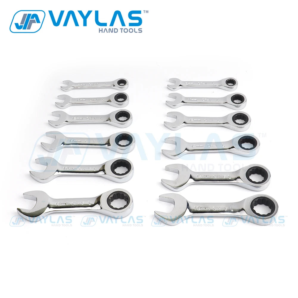 1pc 6-19mm Mini Ratchet Wrench Tool Ultra-short Key Fixed Flex-Head Ratcheting Wrench Stubby Combination Wrench 72T CR-V Steel