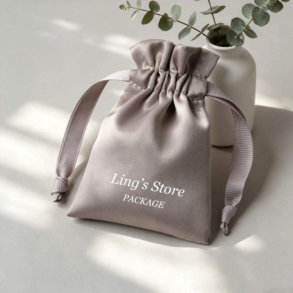 100Pcs Personalized Logo Jewelry Packaging Silk Satin Drawstring Bag Wedding Favors Candy Gift Pouch Ring Bracelet Cosmetic Sack