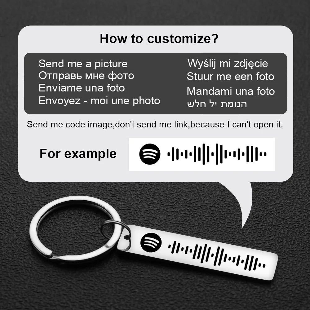 Personalized Spotify Code Keychain Engraved Name Song Music Keyring Scannable Song Key Ring Chain Holder Gift for Couple P040