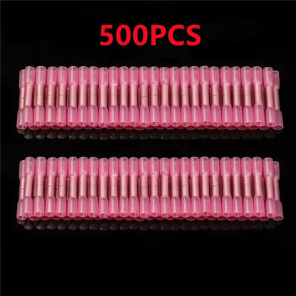 50/200/500pcs Heat Shrink Butt Cable Wire Crimp Connector 0.5-1.5mm2 Electrical Terminals Quick Connector BHT1.25 Red 22-18 AWG