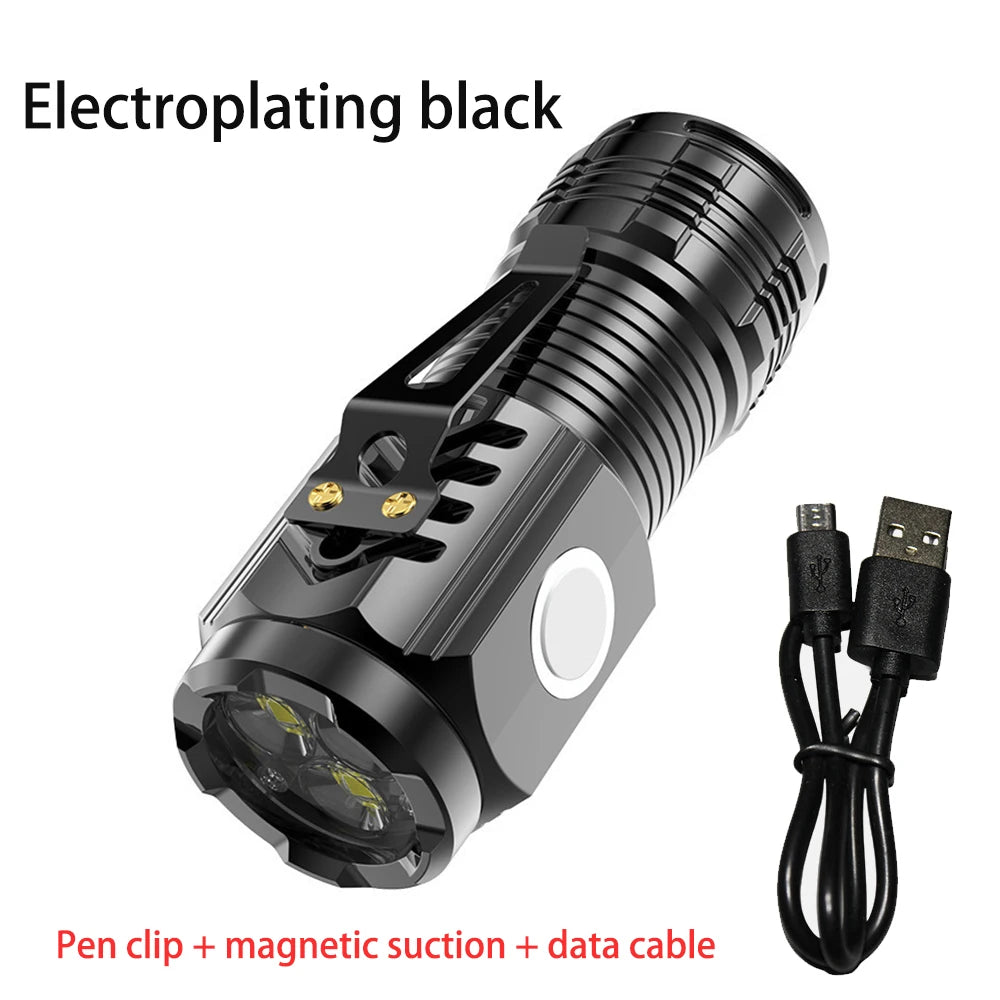 BOOIU Super Bright Flashlight 3 LED Portable Mini Burst Flash Torch Rechargeable Tail Magnet Outdoor Spotlight with Pen Clip