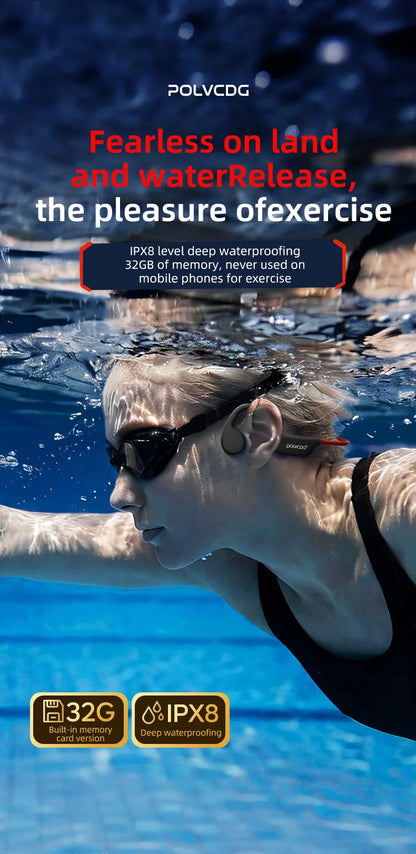 POLVCDG Bone Conduction Headset X7 IPX8 32GB Bluetooth 5.3 Wireless Headset with microphone Waterproof Swim 2023 New