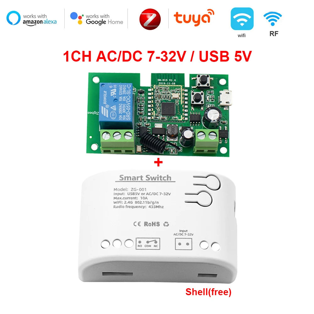Tuya Zigbee Relay 4CH Smart Home Switch Module APP Remote Control Wireless Radio RF 433 4 Channel Relay for Zigbee Gateway Hub