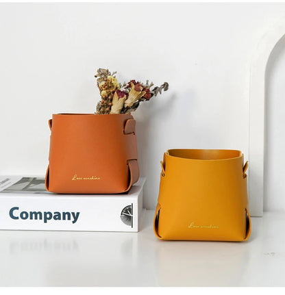 Nordic PU Storage Tray Porch Key Leather Storage Box Desktop Cosmetics Remote Control Sundries Storage Basket