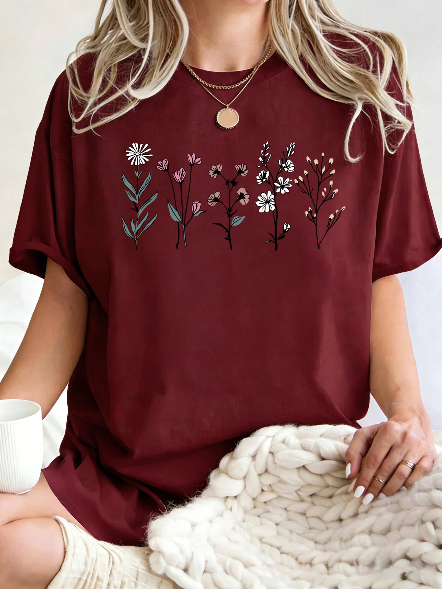 All Kinds Of Beautiful Flowers Printed T-Shirt Women Cotton Loose T Shirts All-Match Summer Clothing Comfortable Y2K Streetwear