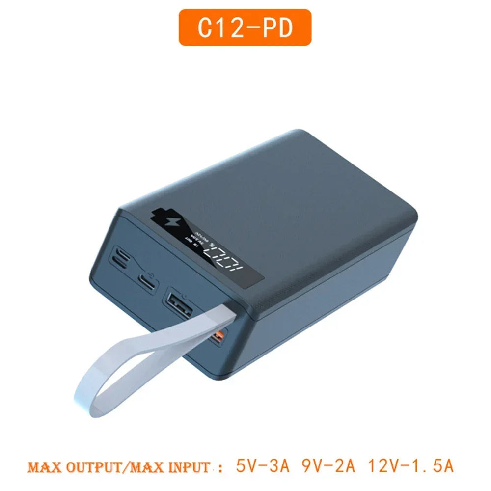 C12 18650 Battery Power Bank Case Charger Box Holder Dual USB LCD Display Support Quick Wireless Charger Battery Shell Storage