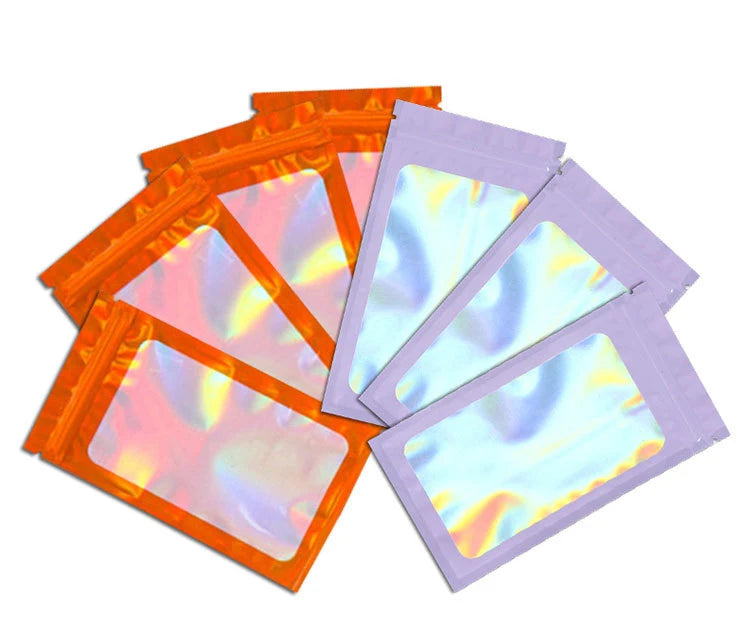 50pcs pack Mylar Bags Laser Color Plastic Packaging Mini Pouch Resealable ZipLock Smell Proof Coffee Herb Powder