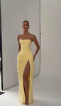 Lady Sexy Strapless Split Solid Pleated Dress Women Chic Backless High Waist Off-shoulder Dresses 2026 New Evening Party Gowns