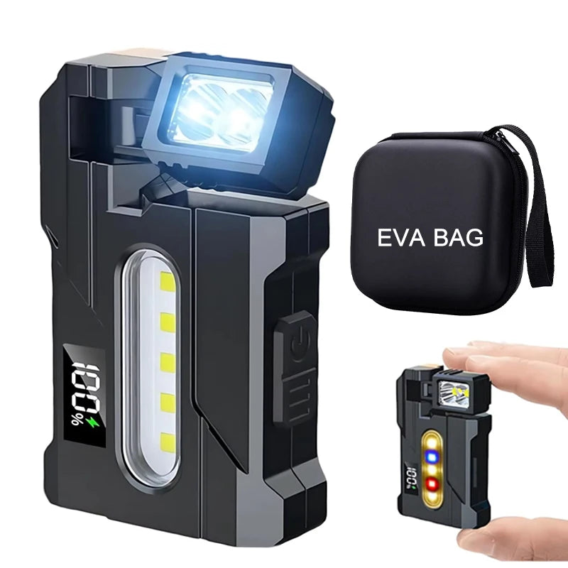 COB+XPE Dual Light Flashlight, 1200LM Adjustable Head with Magne t& Clip,USB Rechargeable Mini Work Light for Camping Hiking EDC