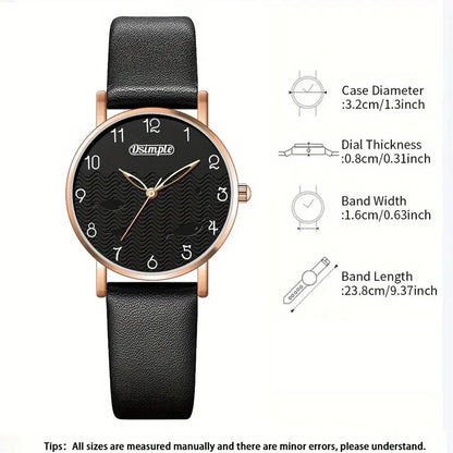 6pcs Sets Luxury Women's Black Leather Watches Butterfly Dial with Quartz Wristwatch Women Earring Bracelet Necklace Set