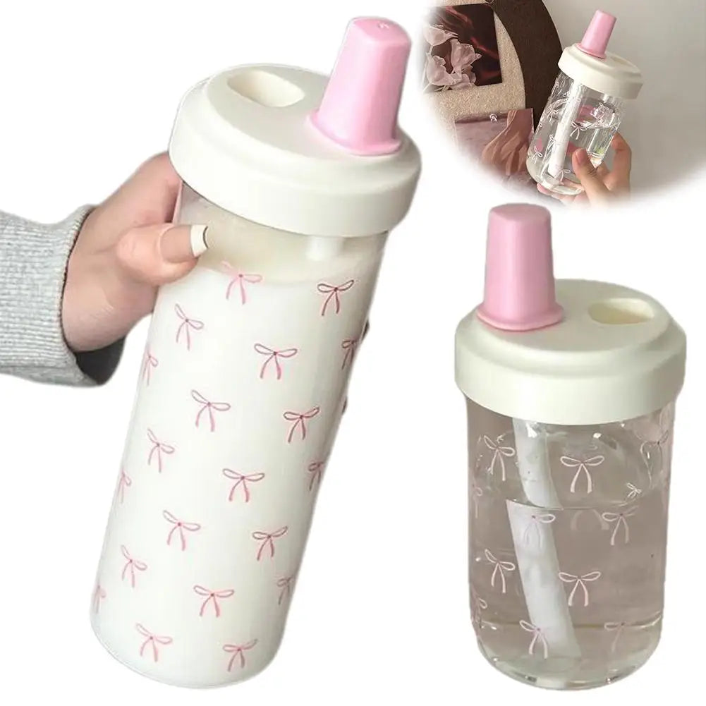500/700Ml Pink Bow Water Cup With Straw Coffee Bubble Milk Tea Plastic Cup Large Capacity Students Water Bottle Straw Bottle