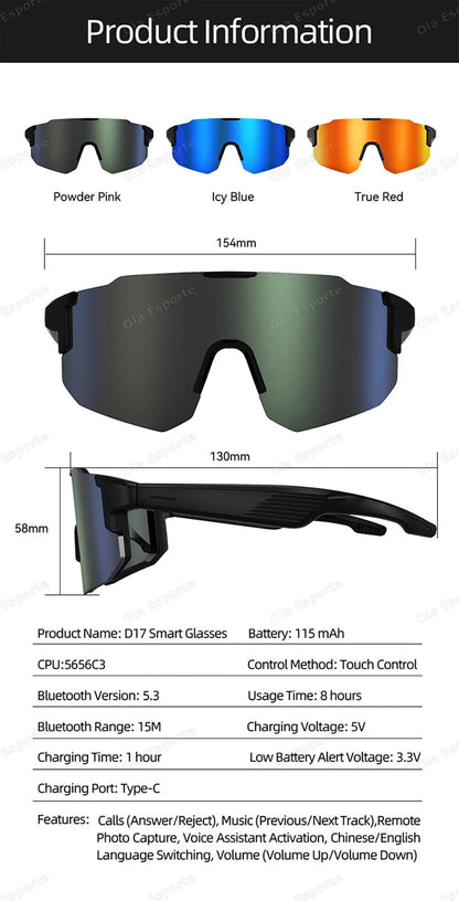 Smart Cycling Glasses Men Bluetooth UV400 Polarized Sunglasses Man AI Voice Intelligent Headphones Call Music Play Camera Remote