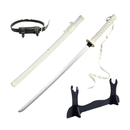 40inch 101cm Katana Sword Bleach Ichigo Zangetsu White Bankai Blade Wood Bamboo Japanese Samurai Anime Cosplay Prop Stand Belt Ribbon Set Real Size Otaku Collectible Gift Toy Display Bushido Ninja Knife Schwert Sabre