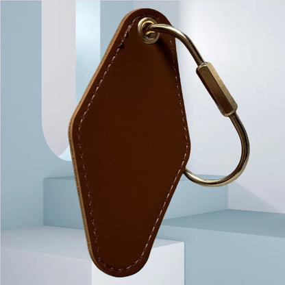 Vintage Custom Logo Diamond Shape PU Leather Keychain Personalized Name Key Chain Ring Personalize Hotel Door Number Keyring