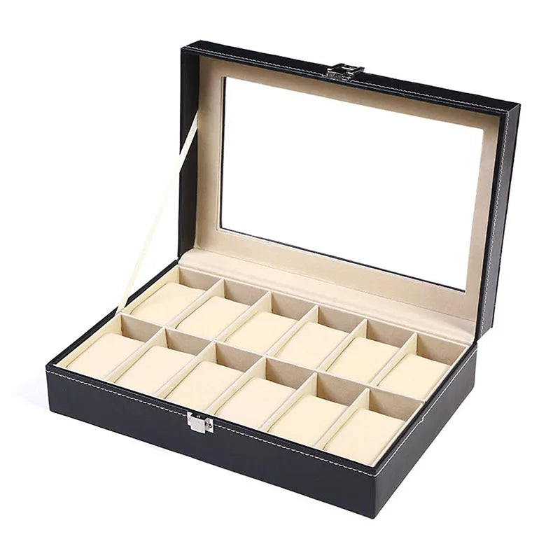6/10/12Slots Gray Watch Boxes Watch Case with Large Glass Lid, Removable Watch Pillows, Watch Box Organizer, Gift for Loved Ones