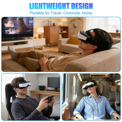 Portable Head Mounted Display HDMI Type-C, 300 Inch Virtual Screen Private Cinema Compatible with Switch Steam Deck PS5 PC