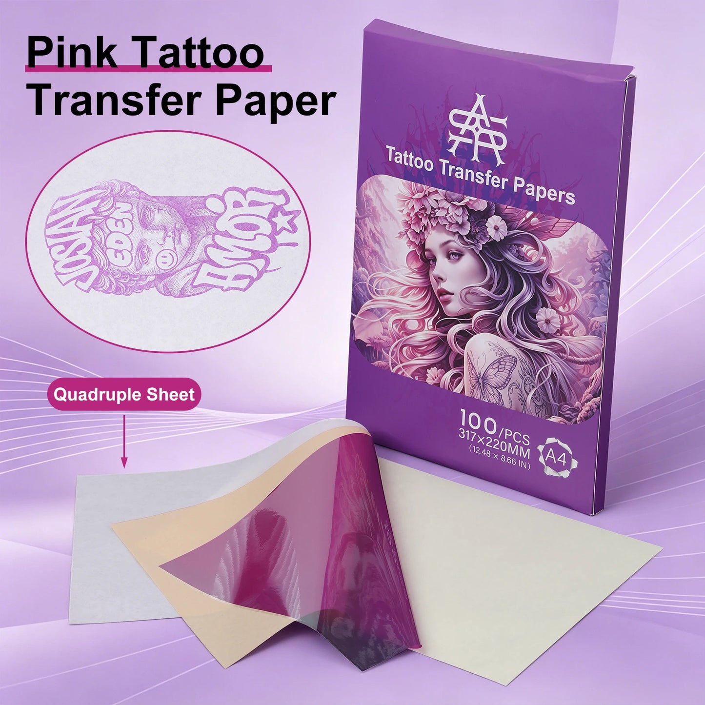 Pink 4-Layer Tattoo Transfer Paper A4 Size 100 Sheets Professional Tattoo Stencil Paper Thermal Copier Tattoo Supply