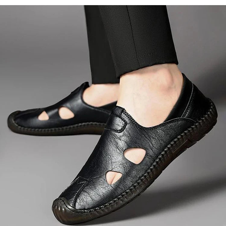 Men's Comfortable Soft-Soled Slip-On Sandals Breathable Hollow-Out Anti-Slip Wear-Resistant Business Casual Loafers-8222