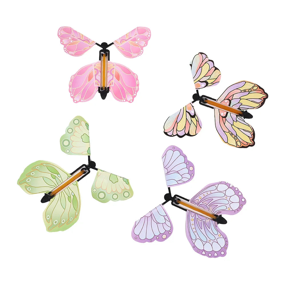 12PCS Magic Flying Butterflies Wind Up Toy Bookmark Greeting Rubber Band Powered Magic Prop,Surprise Gift Wedding,Birthday,Party