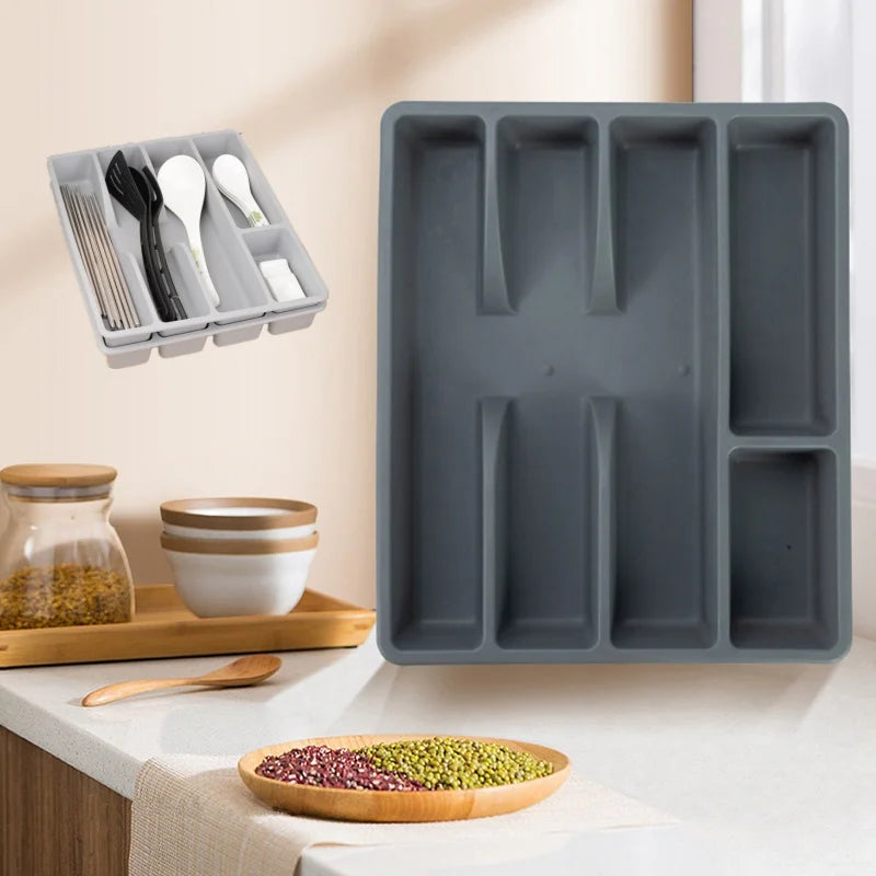 1Pc Kitchen Drawer Cutlery Organizer Silverware Holder Utensil Divider Box Plastic Flatware Storage Tray Home Restaurant Supply