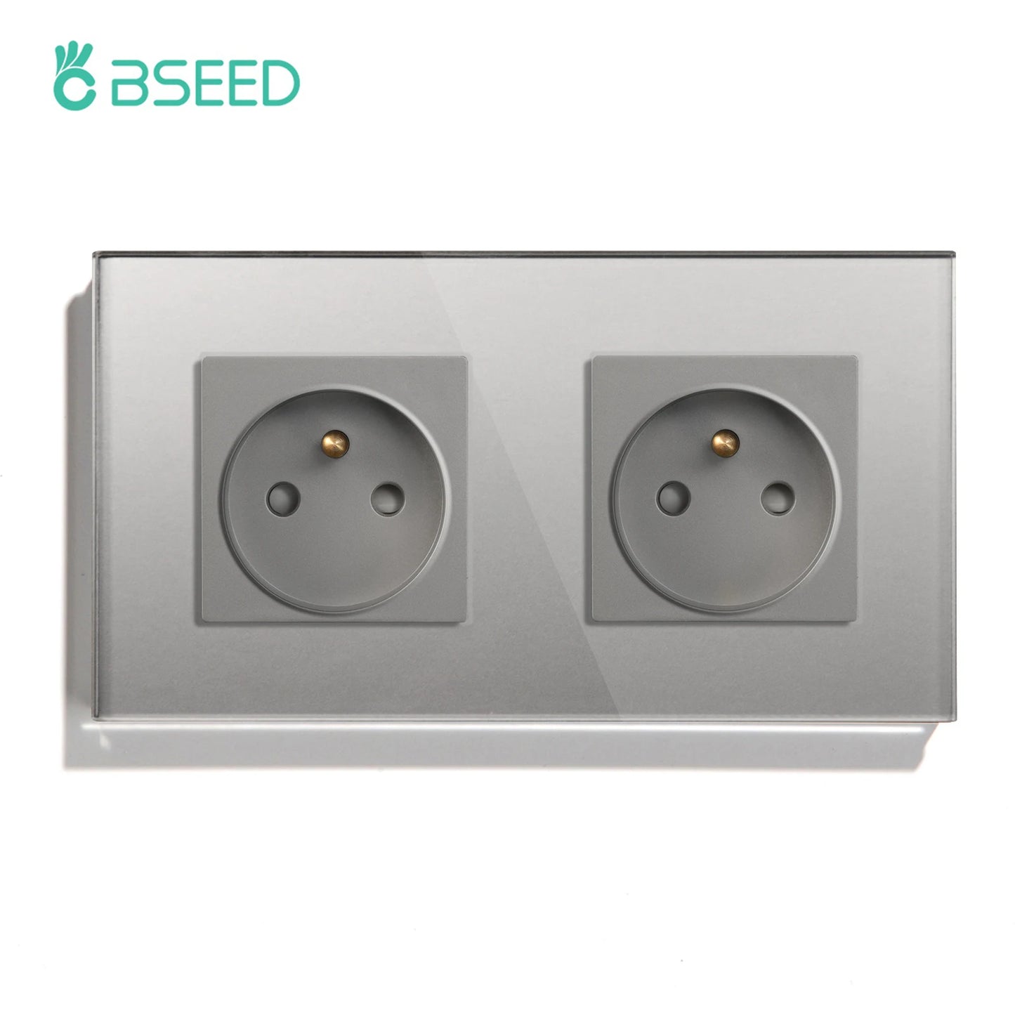 BSEED France Standard Single Wall French Socket Double Power Plug With White Black Gloden Crystal Glass Panel 16A 110V-250V