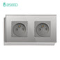 BSEED France Standard Single Wall French Socket Double Power Plug With White Black Gloden Crystal Glass Panel 16A 110V-250V