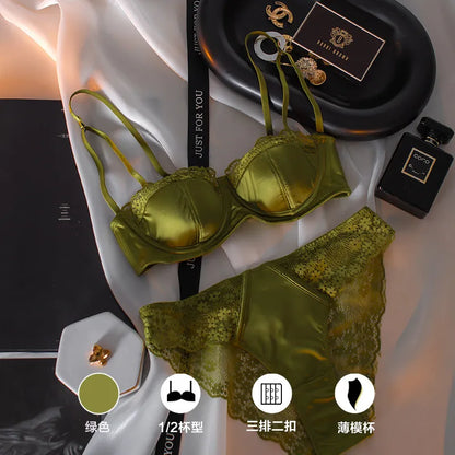 Sexy French Half Cup Invisible Bra Set Soft Underwire Minimizer Push Up Lingerie Set S-XL Comfort Breathable Anti Sag Stylish