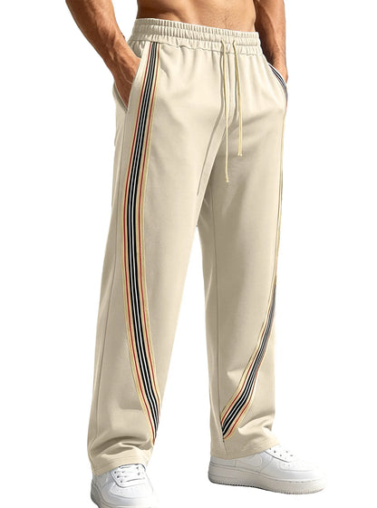 Men Striped Side Track Pants Elastic Drawstring Waist Sweatpants Straight Leg Joggers Streetwear Loose Sport Pants Daily Workout