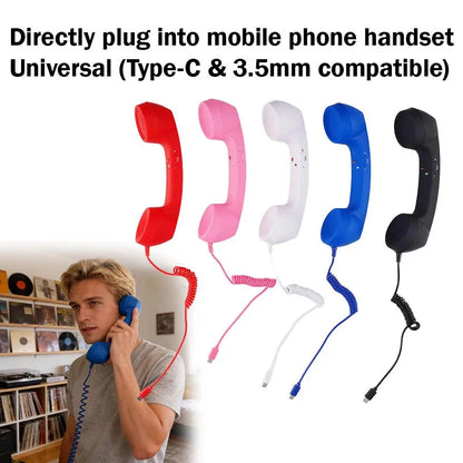 3.5mm Universal Retro Telephone Handset Retro Telephone Receiver Handset Mini Microphone Speaker for Mobile Phones Computers