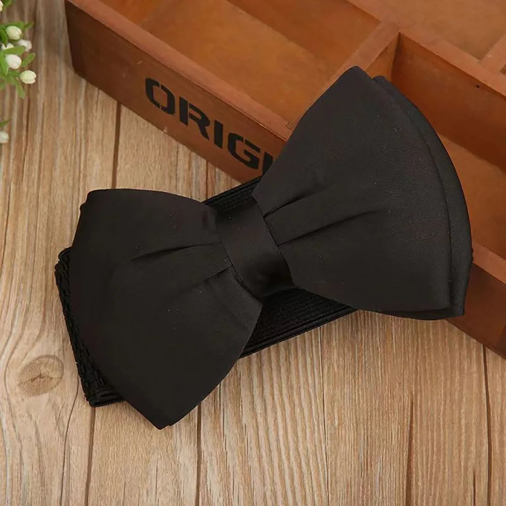1Pcs New Big Bowknot Waist Belt Elastic Stretch Buckle Bow Waistband Wide Satin Bow Belt for Girls Lady Women