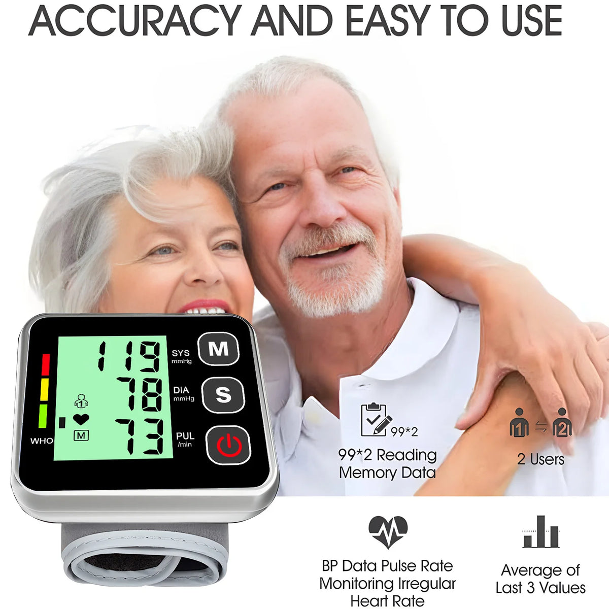 Blood Pressure Monitor Heart Beat Rate Pulse Meter Digital Tensiometro Health Medical BP Sphygmomanometer Wrist Cuff Digital